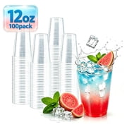 BYSNOW 12 oz Clear Plastic Cups, Disposable Plastic Party Cups, 100 pack Cake Cups