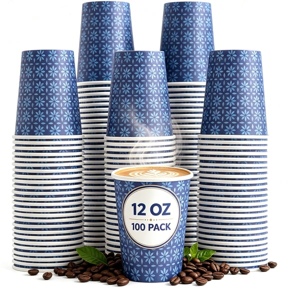 BYSNOW 12 oz Paper Coffee Cups, Disposable Hot Cups, Hot/Cold Coffee Cups, 100 Count