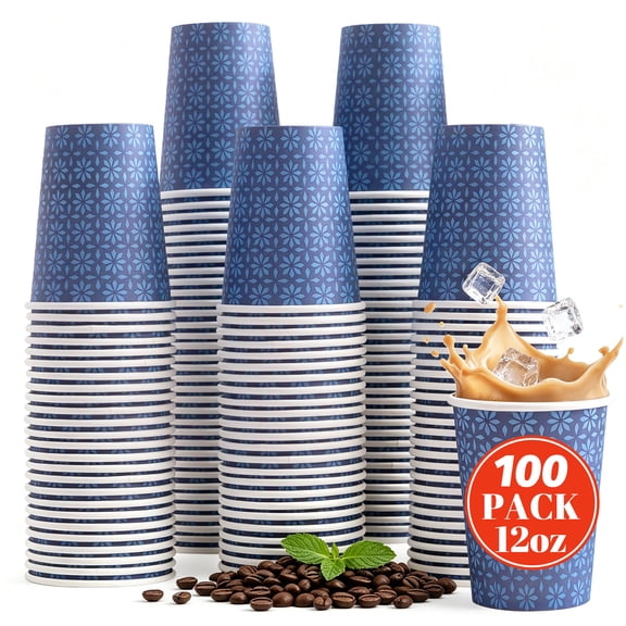 BYSNOW 12 oz Disposable Paper Cups, Hot/Cold Coffee Cups, 100 Count