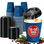 BYSNOW 12oz Disposable Coffee Cups with Lids, To Go Coffee Cups, Hot Paper Cups, 100 Count