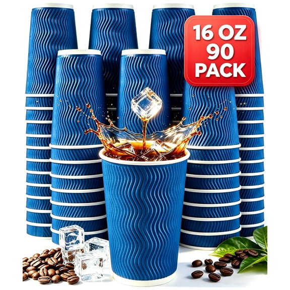 BYSNOW 16 oz Paper Coffee Cups, 90 Pack Disposable Hot Coffee Cups, Insulated Paper Cups for Hot/Cold Drink