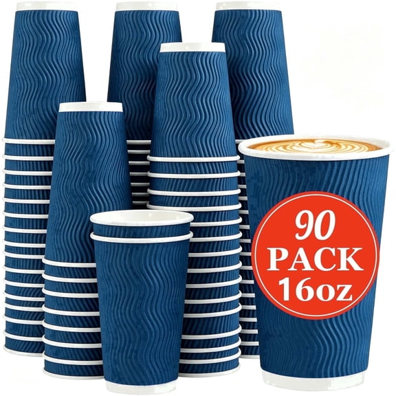 BYSNOW 16 oz Paper Coffee Cups, Disposable Hot Coffee Cups, 90 Count