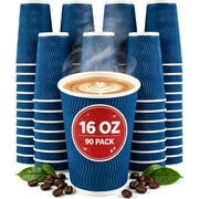 BYSNOW 16 oz Paper Coffee Cups, Insulated Paper Cups, 90 Pack Disposable Hot Coffee Cups, Ripple Double Wall