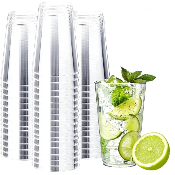 BYSNOW 14 oz  Clear Plastic Cups, Disposable Cocktail Cups, 100 Count