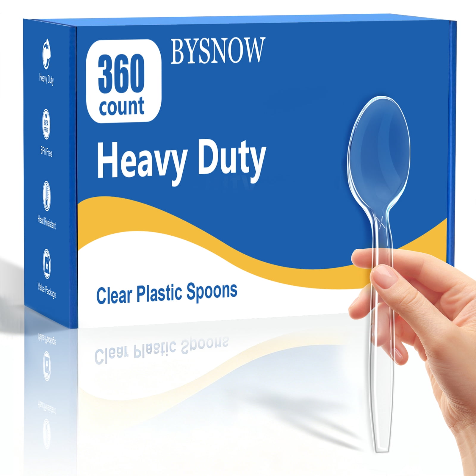 BYSNOW Clear Plastic Spoons, Disposable Soup Spoons, Plastic Utensils, 360 Count
