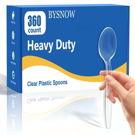 BYSNOW Clear Plastic Spoons, Disposable Soup Spoons, Plastic Utensils, 360 Count