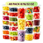 BYSNOW Deli Containers with Lids 48 Sets, Deli Cups with Lids 8oz 16oz 32oz, Deli Food Storage Containers, Plastic Soup Containers Reusable, BPA Free, Leakproof, Microwave, Freezer & Dishwasher Safe