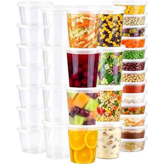 BYSNOW 8/16/32 oz Deli Containers with Lids,  Plastic Food Storage containers 48 Set