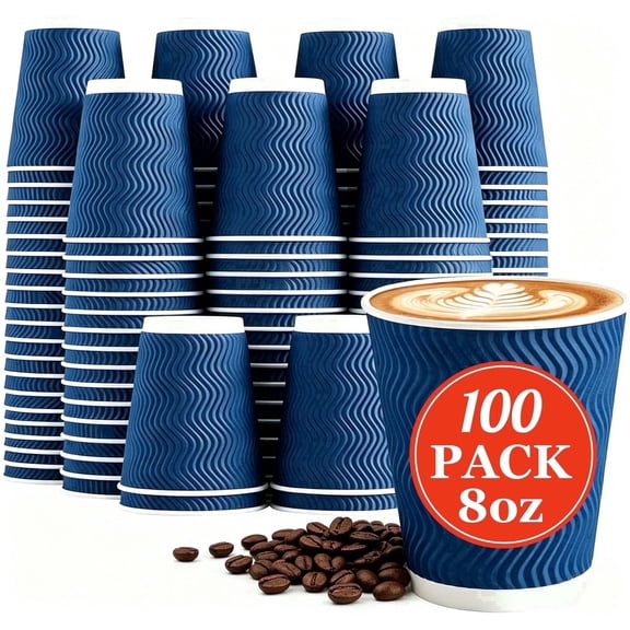 BYSNOW 8 oz Disposable Paper Coffee Cups, Double Wall Hot Drinking Cups, 100 Count