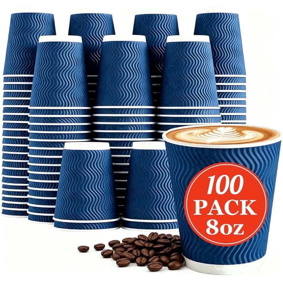 BYSNOW 8 oz Disposable Paper Coffee Cups, Double Wall Hot Drinking Cups, 100 Count