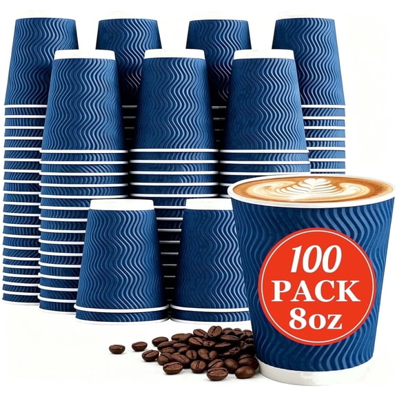 BYSNOW 8 oz Disposable Coffee Cups, Insulated Paper Cups, Hot Drinking Cups, 100 Count