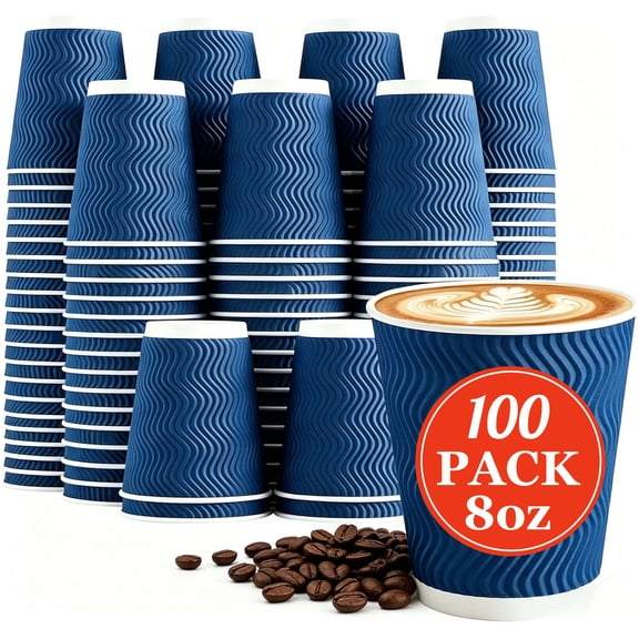 BYSNOW 8 oz Disposable Coffee Cups, Double Wall Paper Cups, 100 Count