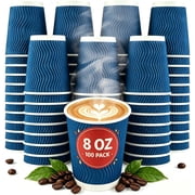 BYSNOW 8 oz Paper Coffee Cups, Disposable Hot cups, Insulated Paper Cups, double wall paper cups, 100 Count