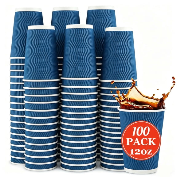 BYSNOW 12 oz Disposable Paper Cups, Hot and Cold Drinking Cups, 100 Count