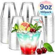 BYSNOW 9 oz Clear Plastic Cups, 100 Pack Disposable Cups, Plastic Wine Cups for Coffee, Cocktails & Cold Drinks
