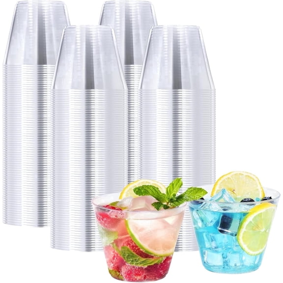 BYSNOW Disposable Plastic Cups, Clear Cups, 9 oz, 100 Count