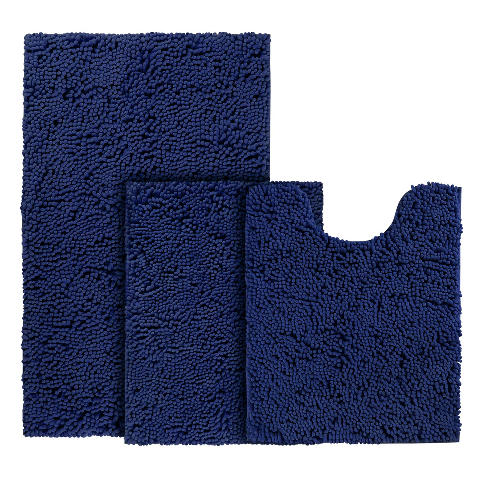 BYSURE Navy Blue Bathroom Rugs Sets 3 Piece Non Slip Extra Absorbent