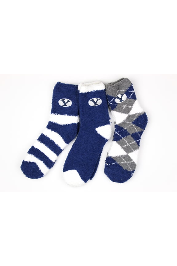 BYU Cougars 3 Piece Fuzzy Sock Bundle - Donegal Bay - Unisex - One Size - Ankle