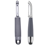 BYVOV 8.5 inches Heavy Duty Zinc Alloy Potato Peeler with Sharp Stainless Steel Swivel Blade and Soft Silicone Grip, Gray