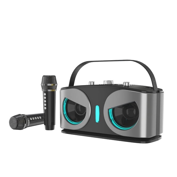 BYWOBEAR Owl Style Bluetooth Karaoke Machine with 2 Wireless Microphones, LED Party Lights, 4 Hrs Playtime, Voice Effects
