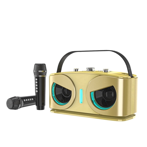 BYWOBEAR Owl Style Bluetooth Karaoke Machine with 2 Wireless Microphones, LED Party Lights, 4 Hrs Playtime, Voice Effects