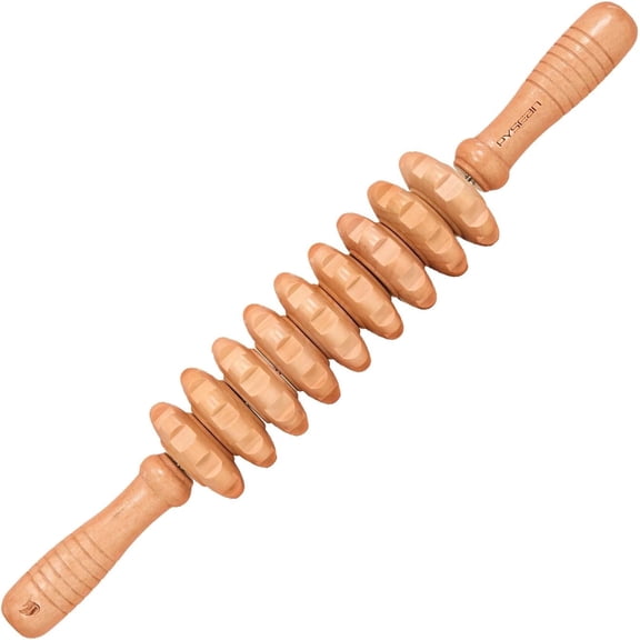 BYXAS 1 PCS Manual Wooden Fascia Massage Roller Trigger Points for Release Cellulite Sore Muscle Blasting (Yellow)