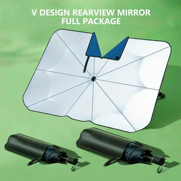 BYXAS 2 Pack 2025 Upgraded Car Windshield Sun Shade [Cool Down by 75℉ ] with Heat Insulation Coating, Foldable Sunshade Umbrella Flexible Handle & Ribs, (Large+Small) for Most Car, SUV, Truck, Van