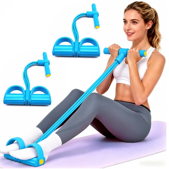 BYXAS 2 Pack 4 Tube Pedal Resistance Bands with Handles & Ankle Puller, 21 Fitness Resistance Bands, Home Gym Strength Training Equipment for Tummy, Waist, Arm & Leg Slimming, Blue