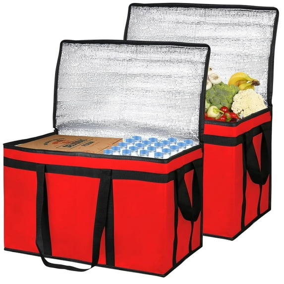 BYXAS 2-Pack Insulated Food Delivery Bag, XXX-Large Meal Grocery Tote Insulation Bag for Hot and Cold Food, Commercial, Large Capacity Reusable Warming Bag, Red