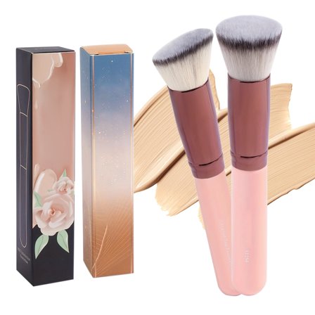 BYXAS 2 Pack Makeup Brushes Foundation Brush and Flawless Concealer Brush Perfect for Any Look Premium Luxe Hair Contour Brush Perfect for Blending Liquid,Buffing,Cream,Sculpting Makeup(Pink)