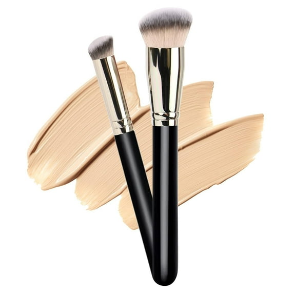 BYXAS 2 Pack Makeup Brushes Foundation Brush and Flawless Concealer Brush Perfect for Any Look Premium Luxe Hair Contour Brush Perfect for Blending Liquid,Buffing,Cream,Sculpting Makeup(Black)