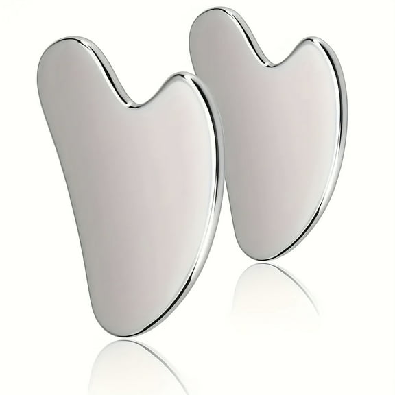 BYXAS 2 Pack Stainless Steel Gua Sha Facial Tools Self Care Gifts Guasha for Face Metal Gua Sha Tighten Skin Massage Guasha Beauty Tool for Body Eyes Massager with Travel Pouch(Silver)