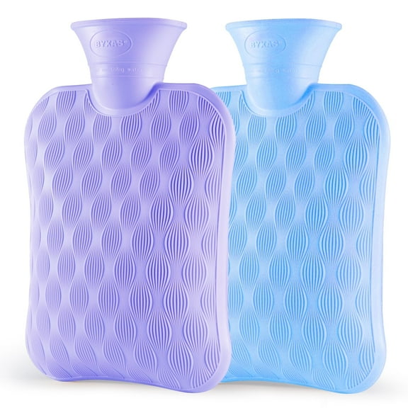 BYXAS 2 Packs Hot Water Bottle for Pain Relief, Hot Water Bag for Back Pain, Heating Pad 2Liter(purple and blue)