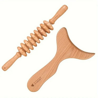 BYXAS 2 Pcs Wood Massage Tools Gua Sha Board Inches Handheld Wooden Scraper Massage Rollers Large Lymphatic Drainage Tool for Release Cellulite Sore Muscle