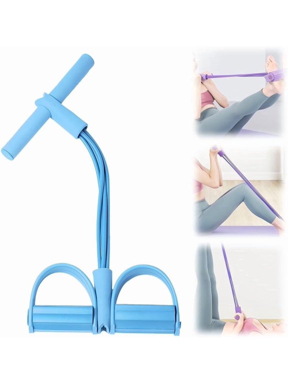 4 Tube Pedal Resistance Bands with Handles & Ankle Puller, 21 Fitness Resistance Bands, Home Gym Strength Training Equipment for Tummy, Waist, Arm & Leg Slimming, Blue