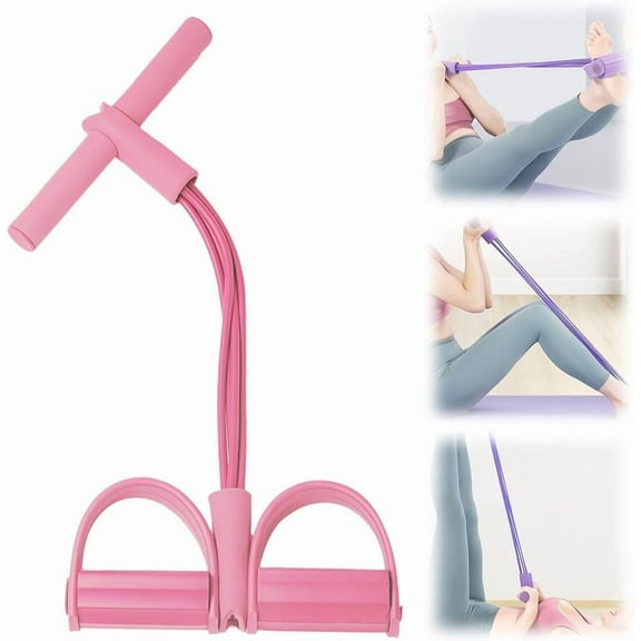 BYXAS 21 Fitness Resistance Bands-4 Tube Pedal Ankle Puller, 2025 New Stretching Bands for Arm and Leg Workouts, Multi-Functional Sit Up Rope for Home Gym Equipment, Fitness Beginners(Pink)