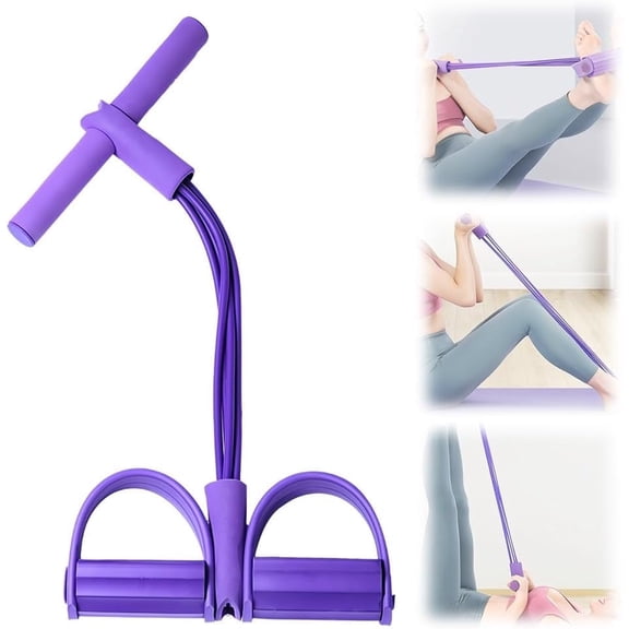 BYXAS 21 Fitness Resistance Bands-4 Tube Pedal Ankle Puller, 2025 New Stretching Bands for Arm and Leg Workouts, Multi-Functional Sit Up Rope for Home Gym Equipment, Fitness Beginners(Purple)