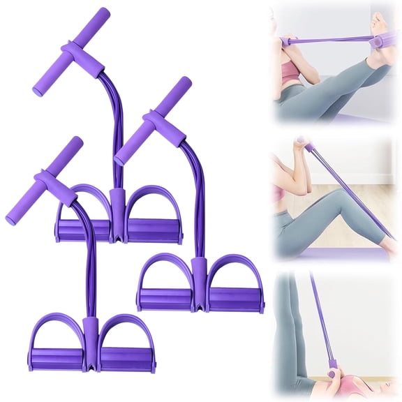 BYXAS 3 Pack 21 Fitness Resistance Bands-4 Tube Pedal Ankle Puller, 2025 New Stretching Bands for Arm and Leg Workouts, Multi-Functional Sit Up Rope for Home Gym Equipment, Fitness Beginners(Purple)