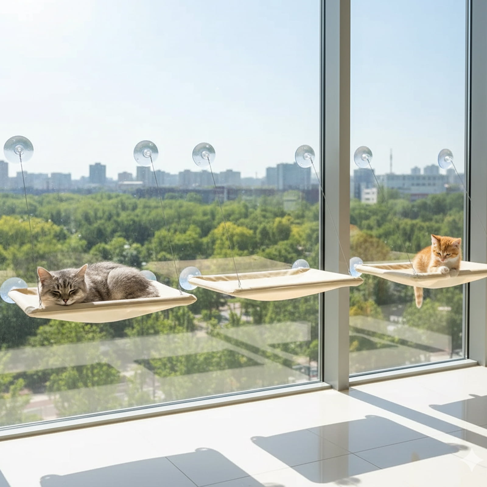 BYXAS 3 Pack Cat Window Hammock Perch Cat Safety Sunny Bed with Durable Heavy Duty Suction Cups Resting Sunny Window Seat for Indoor Cats Sleeping Space Saving Window Mounted Cat Bed (Khaki)