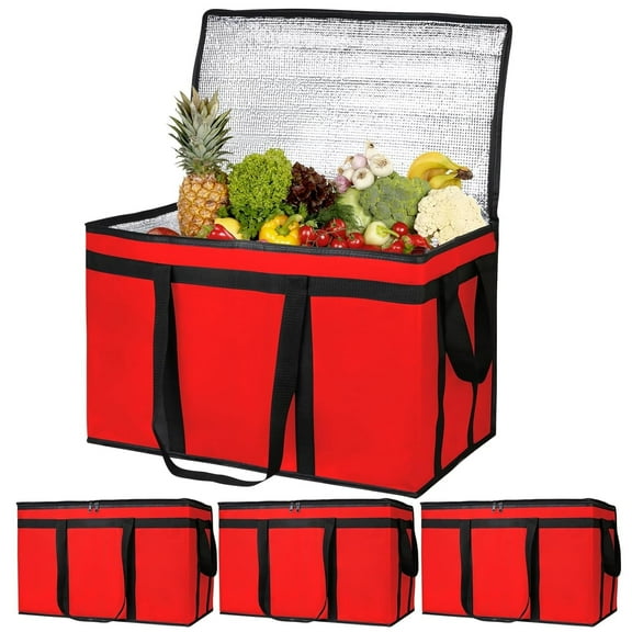 BYXAS 3-Pack Insulated Food Delivery Bag, XXX-Large Meal Grocery Tote Insulation Bag for Hot and Cold Food, Commercial, Large Capacity Reusable Warming Bag, Red