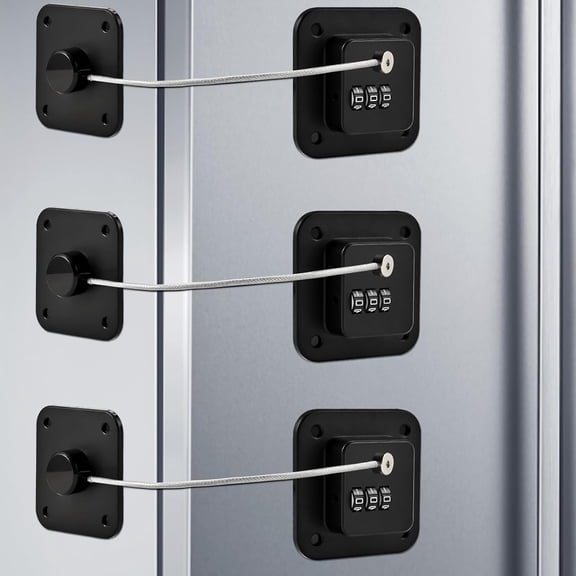 BYXAS 3 Pack Refrigerator Locks with 3 Digit Code, Easy Install Fridge Lock Combination, Premium Freezer Lock, Child Proof Cabinet Locks for Refrigerators, Drawers, Closets, Windows (Black)