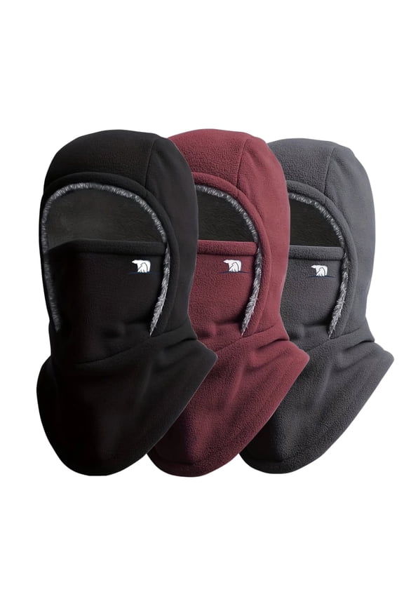 3 Pack Ski Mask for Women Men, Sherpa Hood Ski Mask, Winter Balaclava Windproof Hooded Scarf Cold Weather Hat Neck Warmer (Black+Red+Gray)