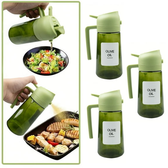 BYXAS 3 Pcs 16oz/470ml Glass Olive Oil Sprayer for Cooking , 2 in 1 Oil Dispenser for Kitchen Gadgets, Food Grade Premium Spray Bottle with Portion Control for Salad, Frying, BBQ (Green)