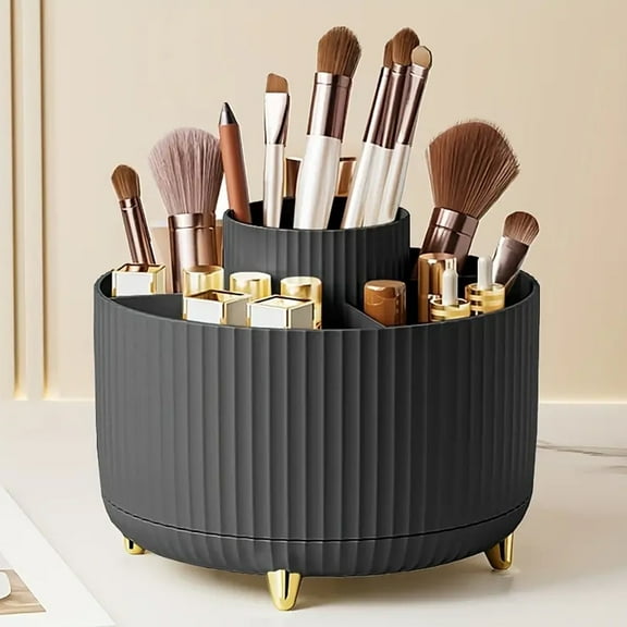 BYXAS 360° Rotate Makeup Brush Holder Organizer, Makeup Organizers Countertop, Makeup organization and Skincare Storage for Vanity, Desktop, Bathroom (Black)