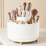 BYXAS White Large Capacity 360° Rotating Makeup Organizer, 5 Slot Makeup Brush Holder, Cosmetic Storage Container for Vanity, Bathroom Countertop & Desk Display