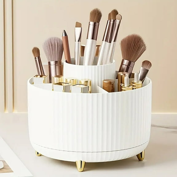 BYXAS 360° Rotate Makeup Brush Holder Organizer, Makeup Organizers Countertop, Makeup organization and Skincare Storage for Vanity, Desktop, Bathroom (White)