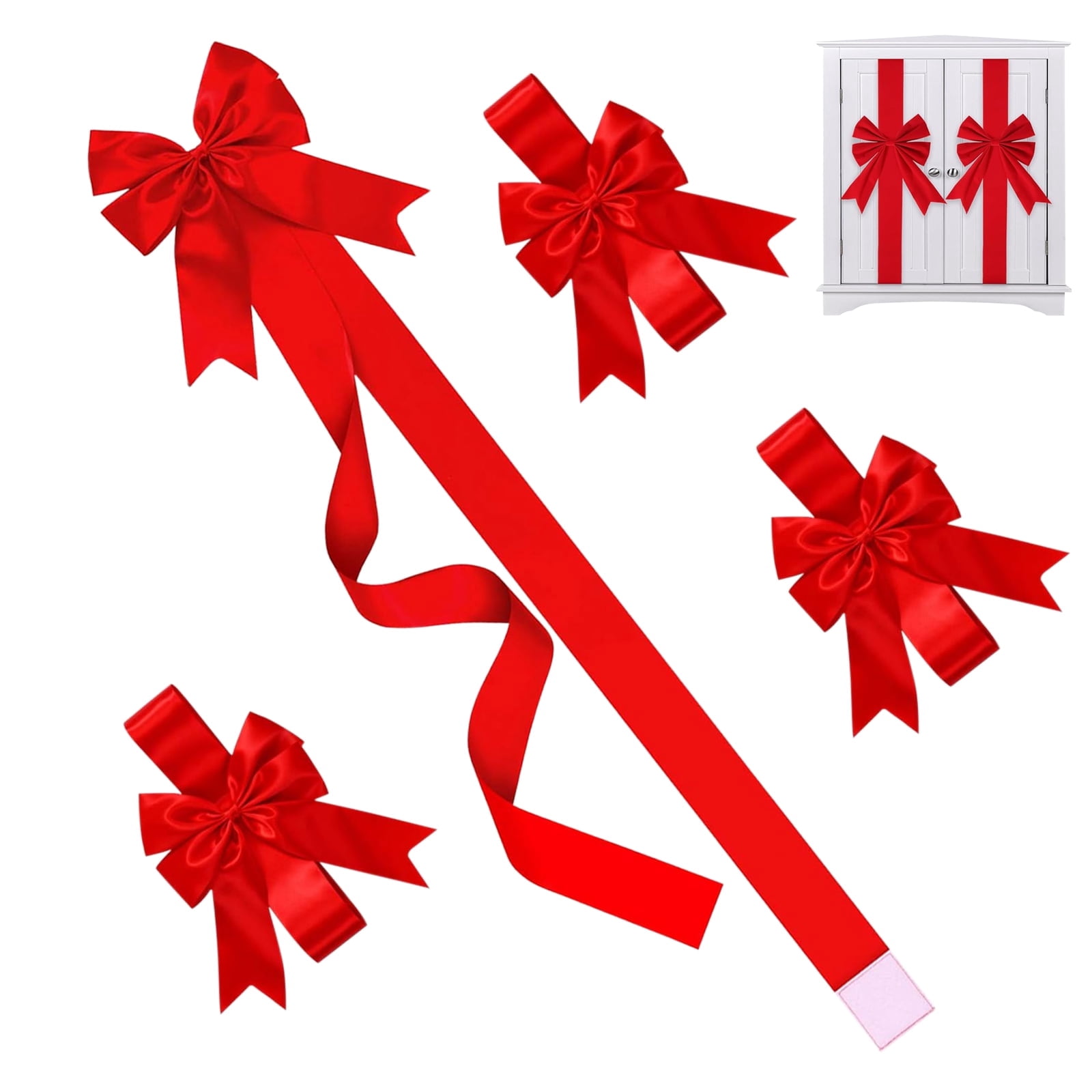 Door Ribbon Present BYXAS 4 Pcs Christmas Cabinet Ribbons Bows Large Bow 4 X 40 Inches ...