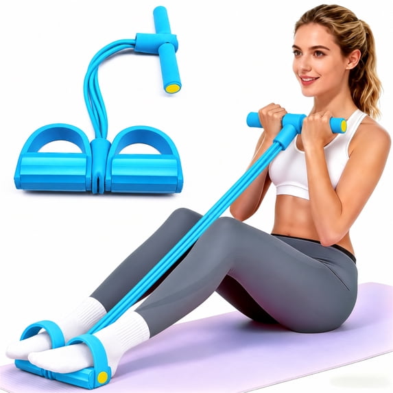 BYXAS 4 Tube Pedal Resistance Bands with Handles & Ankle Puller, 21 Fitness Resistance Bands, Home Gym Strength Training Equipment for Tummy, Waist, Arm & Leg Slimming, Blue