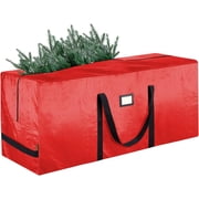 BYXAS 7.5 ft Christmas Tree Storage Bag, Heavy Duty 600D Oxford Fabric with Reinforced Handles and Dual Zippers Wide Opening, Extra Large Storage Container for Trees and Decorations Red