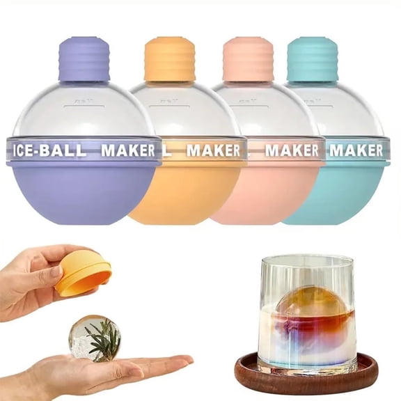 BYXAS 4PCS Light Bulbs Ice Molds Large Ice Cube Molds, Spherical Silicone Round Ice Trays Portable Sphere Ice Cubes Molds Round Ice Hockey Molds with Lid for Kitchen